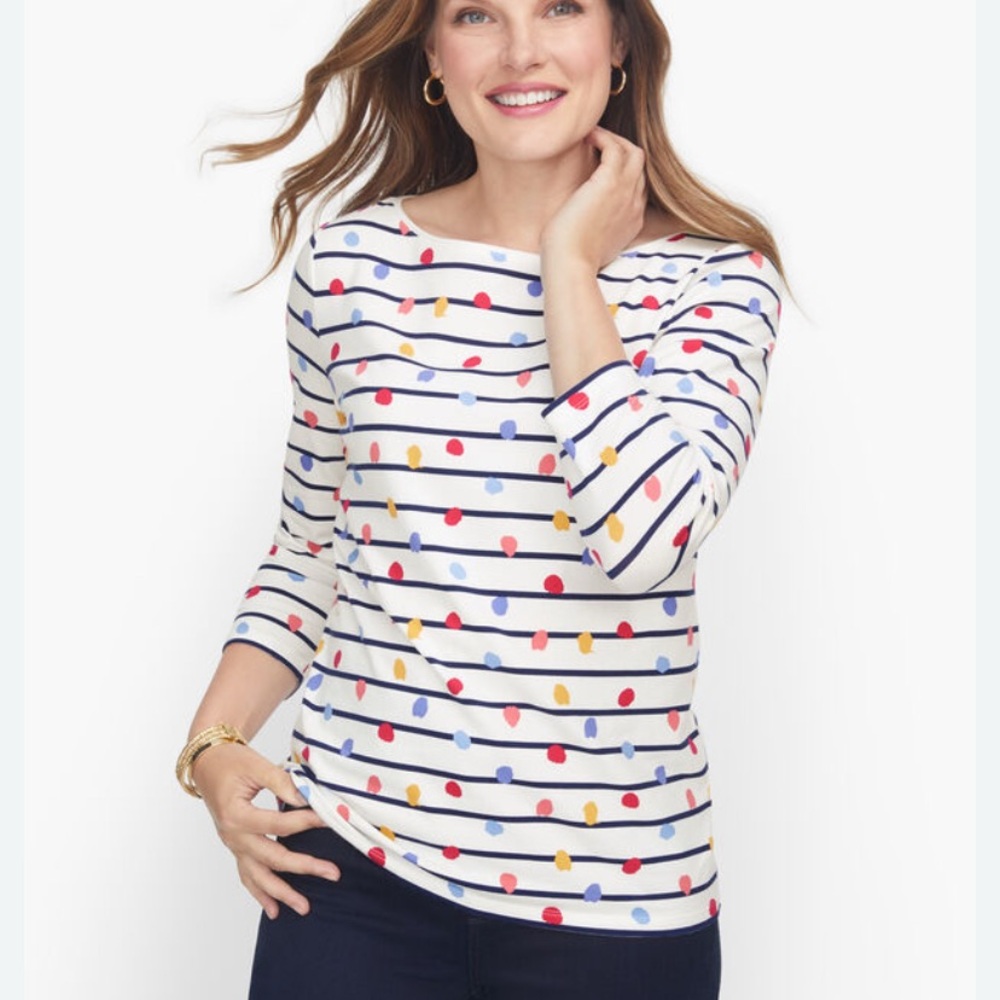 Talbots Women's Long Sleeve Top with Stripes and Dots